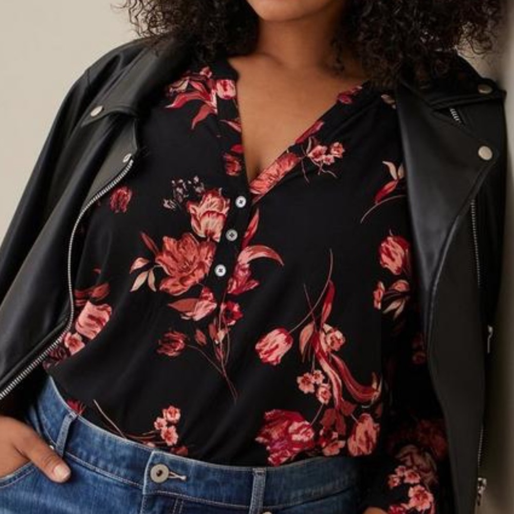 Torrid Black and Red Floral Blouse